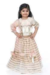 Floral Threadwork Top With Lehenga And Attached Dupatta